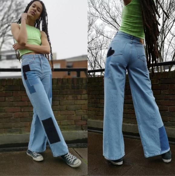 NWT BDG Patchwork Heart Puddle Jean Baggy Skater Jeans Sz 30 - Picture 1 of 10